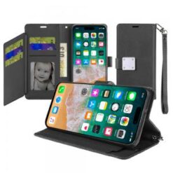 For iPhone 16 Plus 6.7 inch Wallet ID Card Holder Case Cover - Black