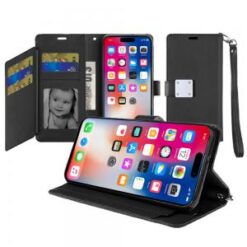 iPhone 16 Pro 6.3 inch Wallet ID Card Holder Case Cover - Black