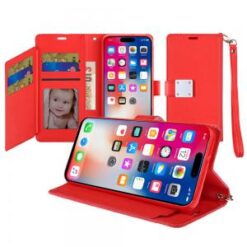 iPhone 16 Pro 6.3 inch Wallet ID Card Holder Case Cover - Red