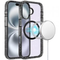 For iPhone 16 Plus 6.7 inch Glitter Case with Magnetic Circle - Black Glitter
