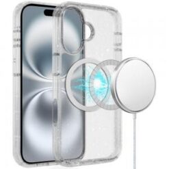 For iPhone 16 Plus 6.7 inch Glitter Case with Magnetic Circle - Clear Glitter