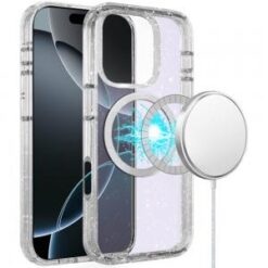 iPhone 16 Pro 6.3 inch Glitter Case with Magnetic Circle - Clear Glitter