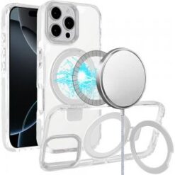 iPhone 16 Pro Max 6.9 inch Magnetic Tough Trasparent Hybrid with Stand - Clear