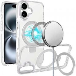 For iPhone 16 Plus 6.7 inch Magnetic Tough Trasparent Hybrid with Stand - Clear
