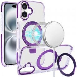 For iPhone 16 Plus 6.7 inch Magnetic Tough Trasparent Hybrid with Stand - Purple
