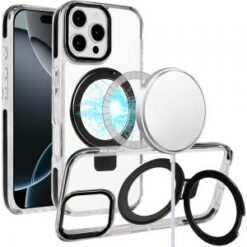 iPhone 16 Pro 6.3 inch Magnetic Tough Trasparent Hybrid with Stand - Black
