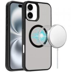 For iPhone 16 Plus 6.7 inch Magnetic Circle Smooth Touch Tough Hybrid - Black