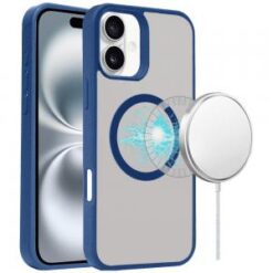 For iPhone 16 Plus 6.7 inch Magnetic Circle Smooth Touch Tough Hybrid - Dark Blue