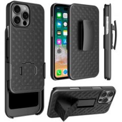 iPhone 16 Pro Max 6.9 inch Weave Premium 3in1 Combo Holster Kickstand Case Cover - Black