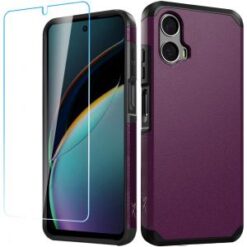 For Motorola Moto G 5G 2024 Tough Strong Hybrid Case Cover + Tempered Glass - Dark Purple