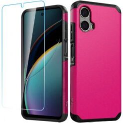 For Motorola Moto G 5G 2024 Tough Strong Hybrid Case Cover + Tempered Glass - Hot Pink