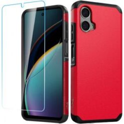 For Motorola Moto G 5G 2024 Tough Strong Hybrid Case Cover + Tempered Glass - Red