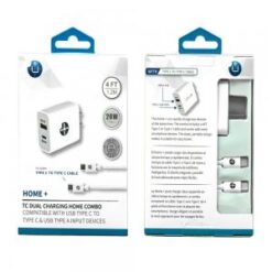 UPLUS COMBO HOME CHARGER PD AND USB PORT AND INCLUDES FAST C TO C CABLE  - WHITE  (UPLUS3 - UP011PPT