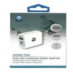 UPLUS 20 WATT  HOME DUAL FAST CHARGING TRAVEL ADAPTER WITH USB TYPE C AND USB TYPE A INPUT - WHITE (