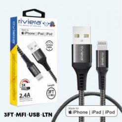 3 Feet [USB - iPhone Lightning - MFI] 2.4AMP Fast Charging Cable - RIVIERA - BLACK Braided (17)