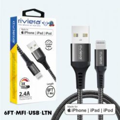 6 Feet [USB - iPhone Lightning - MFI] Fast Charging Cable - RIVIERA - BLACK Braided (19)