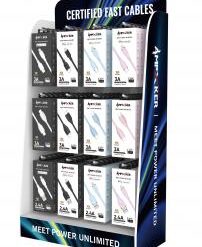 2.5 FT Counter Cardboard Display - 12 Plastic Hooks + Locks + Key - Fits 60 Ampxker Branded Products