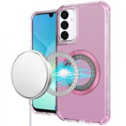 For Samsung A16 5G Magnetic Ring Circle Bling Chrome 3in1 Hybrid Case - Pink