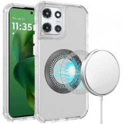 For Motorola Moto G Power 5G 2025 Magnetic Ring Circle Bling Chrome 3in1 Hybrid Case - Clear