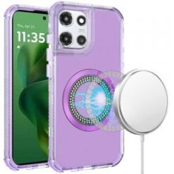 For Motorola Moto G Power 5G 2025 Magnetic Ring Circle Bling Chrome 3in1 Hybrid Case - Purple