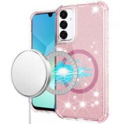 For Samsung A16 5G Magnetic Ring Glitter 3in1 Hybrid Case Cover - Pink