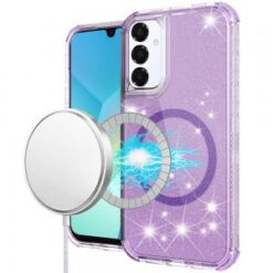 For Samsung A16 5G Magnetic Ring Glitter 3in1 Hybrid Case Cover - Purple