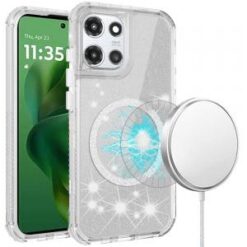 For Motorola Moto G Power 5G 2025 Magnetic Ring Glitter 3in1 Hybrid Case Cover - Clear