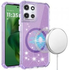 For Motorola Moto G Power 5G 2025 Magnetic Ring Glitter 3in1 Hybrid Case Cover - Purple