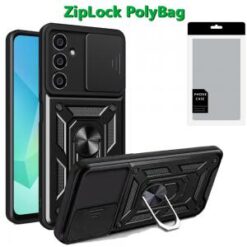 [PolyBag] For Samsung A16 5G ELITE Camera Push Magnetic Ring Stand Hybrid Case Cover - Black
