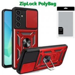 [PolyBag] For Samsung A16 5G ELITE Camera Push Magnetic Ring Stand Hybrid Case Cover - Red