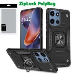 [PolyBag] For Motorola Moto G 5G 2025 Robust Magnetic Kickstand Hybrid - Black