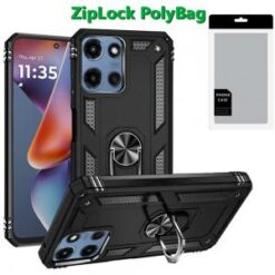 [PolyBag] For Motorola Moto G 5G 2025 Ring Magnetic Kickstand Hybrid - Black