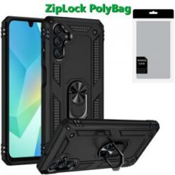 [PolyBag] For Samsung A16 5G Ring Magnetic Kickstand Hybrid Case Cover - Black