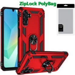 [PolyBag] For Samsung A16 5G Ring Magnetic Kickstand Hybrid Case Cover - Red
