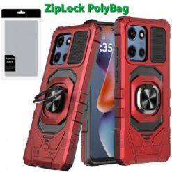 [PolyBag] For Motorola Moto G 5G 2025 Robotic Hybrid with Magnetic Ring Stand - Red