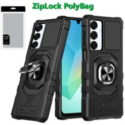 [PolyBag] For Samsung A16 5G Robotic Hybrid with Magnetic Ring Stand Case Cover - Black