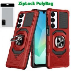 [PolyBag] For Samsung A16 5G Robotic Hybrid with Magnetic Ring Stand Case Cover - Red