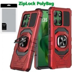 [PolyBag] For Motorola Moto G Power 5G 2025 Robotic Hybrid with Magnetic Ring Stand - Red