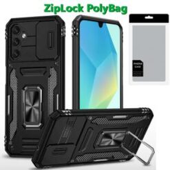 [PolyBag] For Samsung A16 5G Utter Tough Metal Ring Movable Camera Window Hybrid Case Cover - Black
