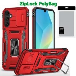 [PolyBag] For Samsung A16 5G Utter Tough Metal Ring Movable Camera Window Hybrid Case Cover - Red