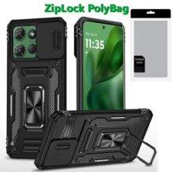 [PolyBag] For Motorola Moto G Power 5G 2025 Utter Tough Metal Ring Movable Camera Window Hybrid - Bl