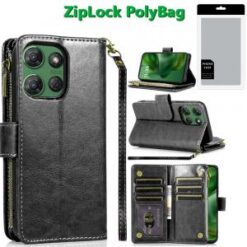 [PolyBag] For Motorola Moto G Power 5G 2025 Luxury Wallet Card ID Zipper Money Holder Case Cover - B