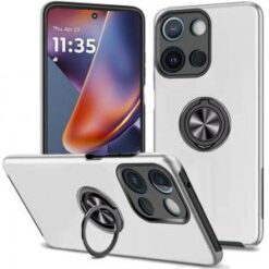 For Motorola Moto G 5G 2025 CHIEF Oil Painted Magnetic Ring Stand Hybrid Case Cover - Silver