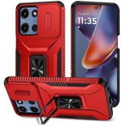 For Motorola Moto G 5G 2025 Complete Magnetic Metal Ring Stand Camera Protection Hybrid - Red