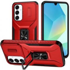 For Samsung A16 5G Complete Magnetic Metal Ring Stand Camera Protection Hybrid - Red