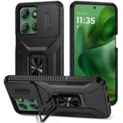 For Motorola Moto G Power 5G 2025 Complete Magnetic Metal Ring Stand Camera Protection Hybrid - Blac