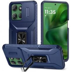 For Motorola Moto G Power 5G 2025 Complete Magnetic Metal Ring Stand Camera Protection Hybrid - Blue