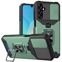 For Samsung A16 5G Multi-Functional Card Magnetic Ring Stand Hybrid Camera Case Cover - Midnight Gre