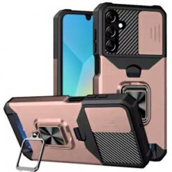For Samsung A16 5G Multi-Functional Card Magnetic Ring Stand Hybrid Camera Case Cover - Rose Gold