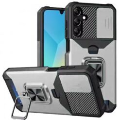 For Samsung A16 5G Multi-Functional Card Magnetic Ring Stand Hybrid Camera Case Cover - Silver